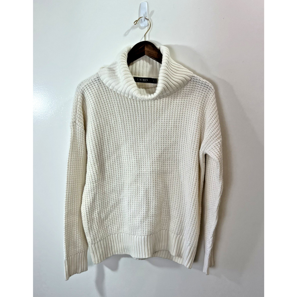 Lauren Ralph Lauren Womens Wool Blend Sweater‎ Sz M Cream Minimal Old Money NWOT